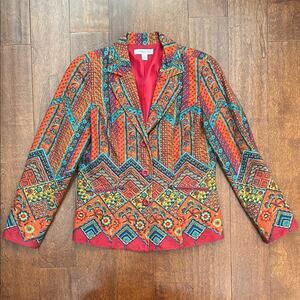 Coldwater Creek Boho Multicolor Geometric Blazer, Size 6